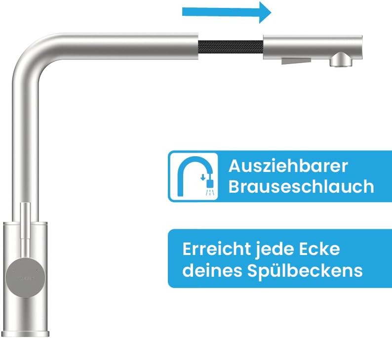 Bächlein Varvaro Küchenarmatur – 360° schwenkbar, matt schwarz, Edelstahl, ideal für moderne Küchen