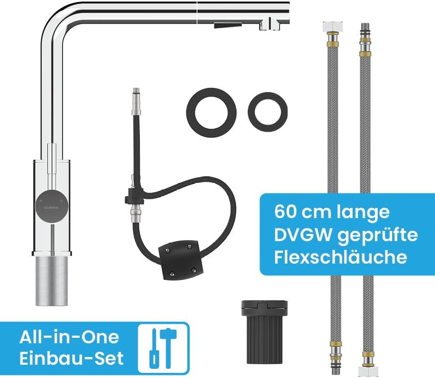 Bächlein Varvaro Küchenarmatur – 360° schwenkbar, matt schwarz, Edelstahl, ideal für moderne Küchen