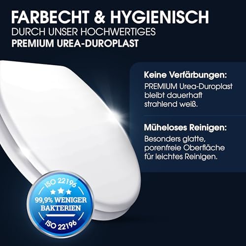 Premium WC Sitz mit Absenkautomatik – Antibakterielle Soft-Close Klobrille für einfaches Reinigen und Montage, Oval in W