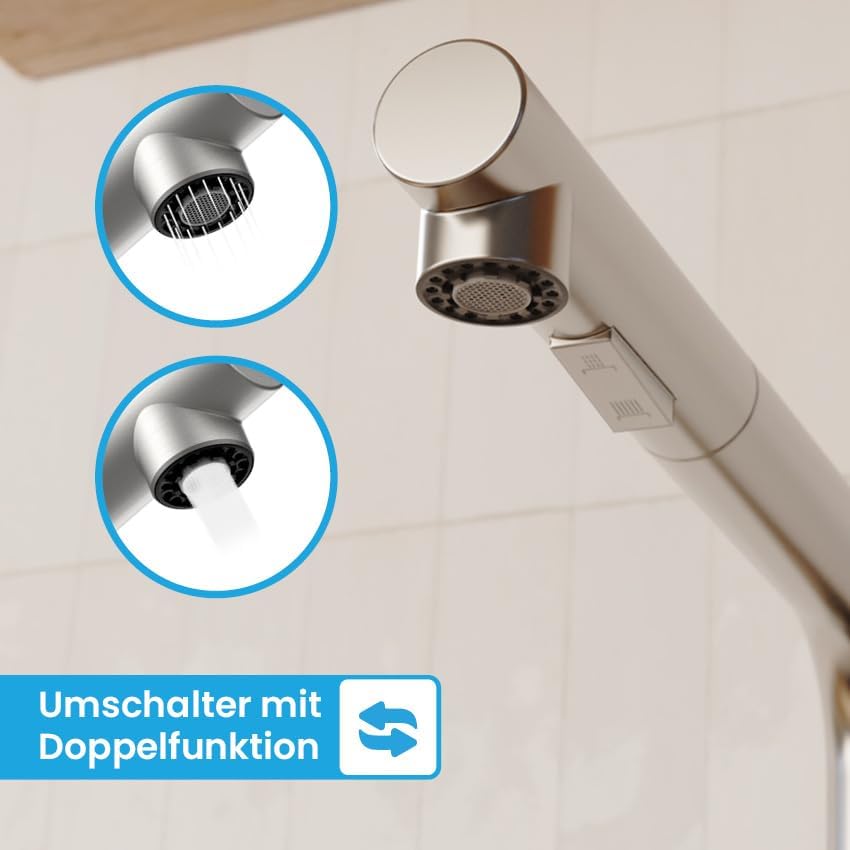 Bächlein Varvaro Küchenarmatur – 360° schwenkbar, matt schwarz, Edelstahl, ideal für moderne Küchen