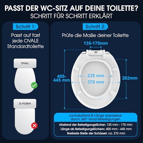 Premium WC Sitz mit Absenkautomatik – Antibakterielle Soft-Close Klobrille für einfaches Reinigen und Montage, Oval in W