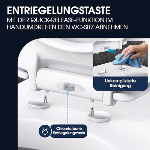 Premium WC Sitz mit Absenkautomatik – Antibakterielle Soft-Close Klobrille für einfaches Reinigen und Montage, Oval in W